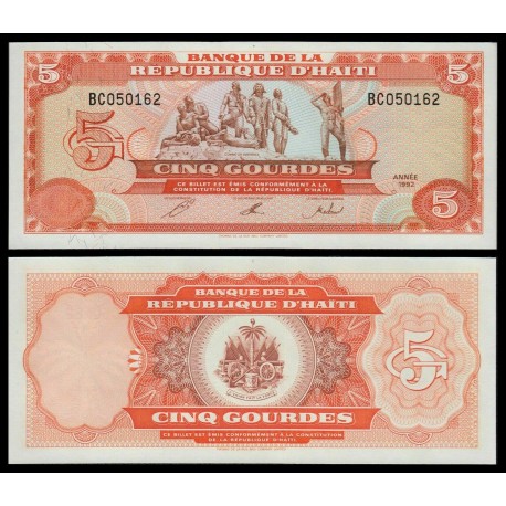 HAITI 5 GOURDES 1992 COMBATIENTES Pick 261 BILLETE SC Cinq Gourdes UNC BANKNOTE