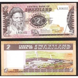 SWAZILANDIA 2 EMALANGENI 1984 REY SOBHUZA II y FABRICAS Pick 8B Firma 4 BILLETE SC Africa UNC BANKONTE