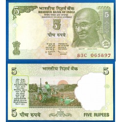 INDIA 5 RUPIAS 2011 MAHATMA GANDHI y TRACTOR Pick 94AF BILLETE SC 5 Rupees UNC BANKNOTE
