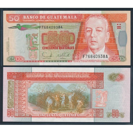 @ESCASO@ GUATEMALA 50 QUETZALES 2006 GENERAL RUFINO y CORTE DE CAFE Pick 113 BILLETE SC UNC BANKNOTE