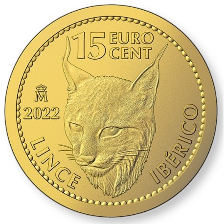 . 1 acoin ESPAÑA 15 EURO CENT 2022 LINCE IBÉRICO 1/10 ONZA (3,11 gramos) MONEDA DE ORO PURO 999,9 SC Céntimos FNMT cápsula