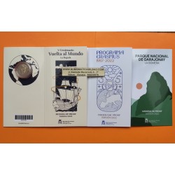 . 3 monedas PROOF @AGOTADAS@ x ESPAÑA CARTERA FNMT 2 EUROS 2022 ELCANO + PARQUE GARAJONAY + ERASMUS CONMEMORATIVAS