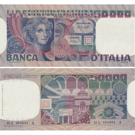 @RARO@ ITALIA 50000 LIRAS 1977 ALEGORIA y DETALLES ARQUITECTONICOS Serie DA...A Pick 107 BILLETE SC Italy UNC BANKNOTE