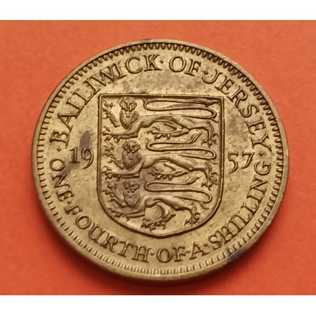 JERSEY 1/4 SHILLING 1957 REINA ISABEL II KM.22 MONEDA DE LATON MBC Balwick Of ONE FOURTH OF A SHILLING