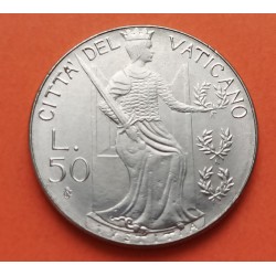 VATICANO 50 LIRAS 1980 LA JUSTICIA y Papa JUAN PABLO II KM.145 MONEDA DE ACERO SC 50 Lire