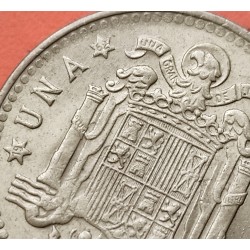 ESPAÑA 1 PESETA 1953 * 19 62 FRANCO y AGUILA FRANQUISTA KM.775 MONEDA DE LATON SC ESTADO ESPAÑOL R/2