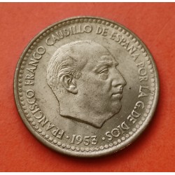 ESPAÑA 1 PESETA 1953 * 19 62 FRANCO y AGUILA FRANQUISTA KM.775 MONEDA DE LATON SC ESTADO ESPAÑOL R/2