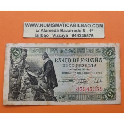 ESPAÑA 5 PESETAS 1945 CRISTOBAL COLON Serie J 5345359 Pick 129 BILLETE MUY CIRCULADO Spain banknote