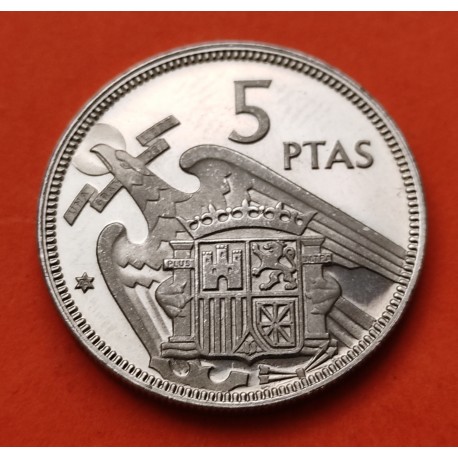 ESPAÑA 5 PESETAS 1957 * 75 FRANCO ESTADO ESPAÑOL MONEDA DE NICKEL @PROOF PRUEBA PROCEDE DE CARTERA FNMT 1975@