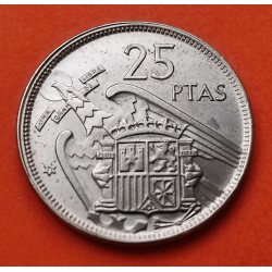 ESPAÑA 25 PESETAS 1957 * 71 FRANCISCO FRANCO ESTADO ESPAÑOL MONEDA DE NICKEL SC Leves imperfecciones SPAIN R/2