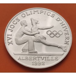 ANDORRA 20 DINERS 1988 PATINAJE ARTISTICO XVI OLIMPIADA DE ALBERTVILLE 1992 FUTBOL KM.47 MONEDA DE PLATA PROOF SILVER 20 Dinners