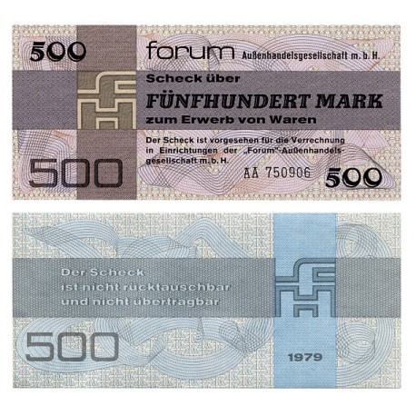 ALEMANIA DEMOCRATICA 500 MARCOS 1979 SERIE FORUM CHEQUE Pick FX7 BILLETE SC DDR Germany 500 Mark EAST GERMANY