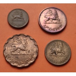 4 monedas x ETIOPIA 1+5+10+25 CENTIMOS 1936 REY HAILE SELASSIE I y LEON KM.33/36 COBRE MBC Ethiopia