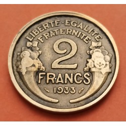FRANCIA 2 FRANCOS 1933 DAMA Tipo MORLON KM.886 MONEDA DE LATON MBC++ France 2 Francs