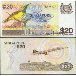 SINGAPUR 20 DOLARES 1979 AVION CONCORDE, AEROPUERTO y PAJARO SUIMANGA Pick 12 BILLETE SC @RARO@ Singapore 20 Dollars