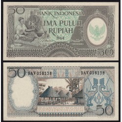 INDONESIA 50 RUPIAS 1964 HILANDERA y POBLADO Pick 96 BILLETE SC 50 Rupees UNC BANKNOTE