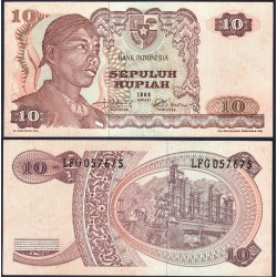 INDONESIA 10 RUPIAS 1968 REFINERIA y GENERAL SUDIRMAN Pick 105 BILLETE SC 10 Rupiah UNC BANKNOTE