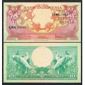 INDONESIA 10 RUPIAS 1959 ORLA FLORAL y COTORRAS Pick 66 BILLETE SC 10 Rupiah UNC BANKNOTE