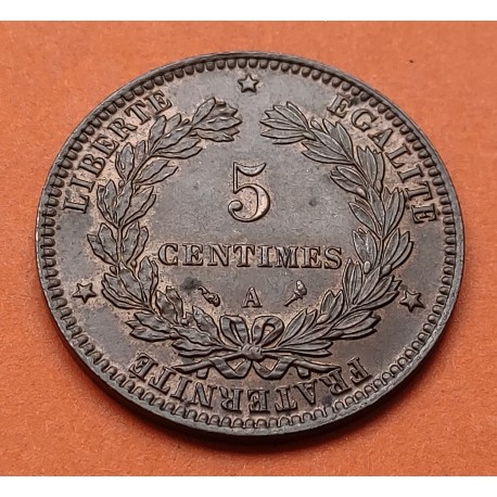 @PRECIOSA@ FRANCIA 5 CENTIMOS 1897 A Ceca PARIS CERES KM.821.1 MONEDA DE BRONCE SC- France 5 Centimes 25 mm