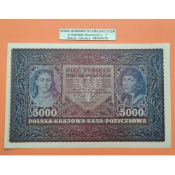 @Tamaño XXXL@ POLONIA 5000 ZLOTY 1920 REY JADWIGA Pick 31 BILLETE EBC @DOBLEZ MARCA DE CLIP@ Zlotych PVP NUEVO 180€