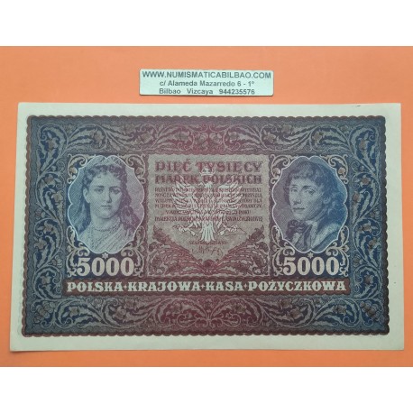 @Tamaño XXXL@ POLONIA 5000 ZLOTY 1920 REY JADWIGA Pick 31 BILLETE EBC @DOBLEZ MARCA DE CLIP@ Zlotych PVP NUEVO 180€