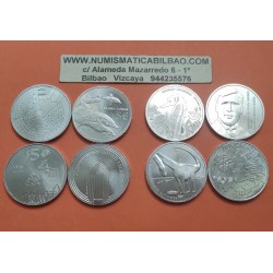 8 monedas x PORTUGAL 5 EUROS 2020 + 2021 DELFIN MENDES CORREOS PLUMA DINOSAURIO JAPON...ARTE GOTICO y ARCO OJIVAL NICKEL SC