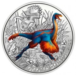 . 12ª moneda x AUSTRIA 3 EUROS 2022 ORNITHOMIMUS VELOX Serie DINOSAURIOS NICKEL SC COLORES SE ILUMINA EN LA NOCHE Österreich