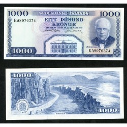 ISLANDIA 1000 KRONUR 1961 SIGURDSSON y ACANTILADOS Pick 46 Firma 38 BILLETE SC Iceland UNC BANKNOTE