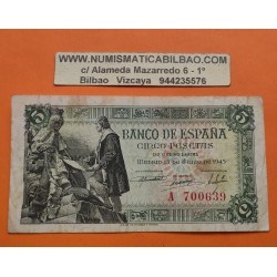 5 PESETAS 1945 JUNIO 15 CRISTOBAL COLON H115 SIN CIRCULAR ESPAÑA