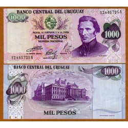 URUGUAY 1000 PESOS 1992 ARTIGAS y PALACIO Color MORADO Pick 52AB BILLETE SC UNC BANKNOTE