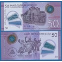 . NICARAGUA 50 CORDOBAS 2011 BANCO CENTRAL y FLORES Pick 211 BILLETE SC DE PLASTICO Polymer UNC BANKNOTE