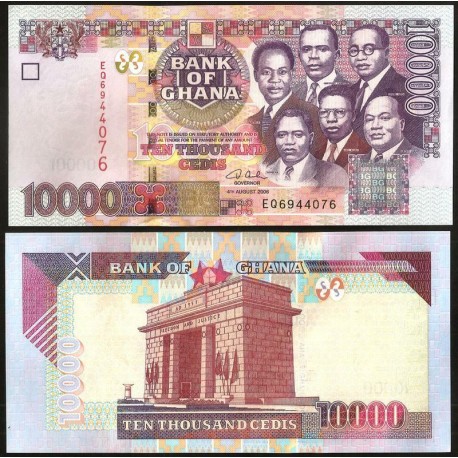 GHANA 10000 CEDIS 2006 AGOSTO PRESIDENTES y PALACIO Pick 35 BILLETE SC Africa UNC BANKNOTE