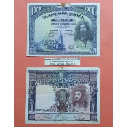 2 billetes MUY CIRCULADOS x ESPAÑA 1000 PESETAS 1925 CARLOS I Pick 70C + 1000 PESETAS 1928 REY FERNANDO Pick 78