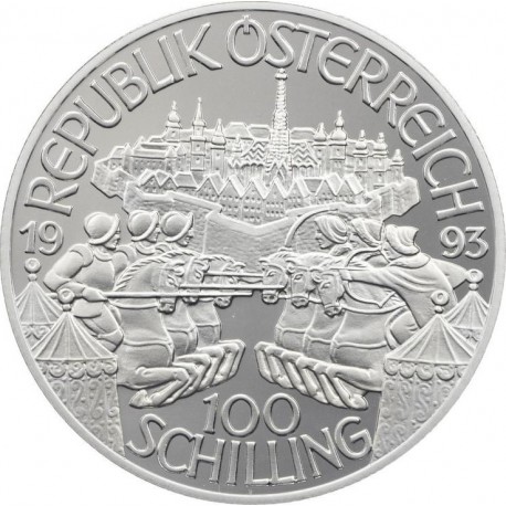 AUSTRIA 100 SCHILLINGS 1993 KAISER LEOPOLD I KM.3009 MONEDA DE PLATA PROOF ESTUCHE Osterreich silver