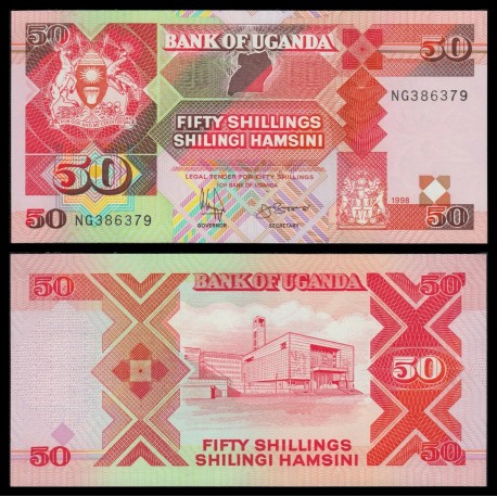 UGANDA 50 SHILLINGS 1998 IGLESIA y ESCUDO Pick 30 C BILLETE SC Africa UNC BANKNOTE 50 SHILINGI