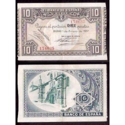 1937 EUSKADI 10 PESETAS BANCO de VIZCAYA EBC+ 209671 BILBAO