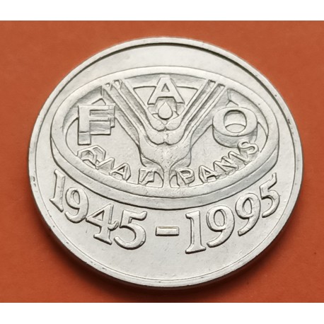 RUMANIA 10 LEI 1995 1945 FAO KM.117.1 @SIN LETRA N EN LOS ROMBOS@ MONEDA DE NICKEL SC- Romania