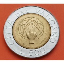 VATICANO 500 LIRAS 1983 BOLA DEL MUNDO MANO y PAPA JUAN PABLO II KM.218 MONEDA BIMETALICA SC- 500 Lire