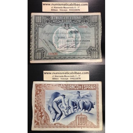 1937 EUSKADI 100 PESETAS BANCO de VIZCAYA EBC+ 576191 BILBAO