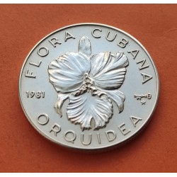 CUBA 5 PESOS 1981 FLOR ORQUIDEA Serie FLORA @MUESCA@ KM.70 MONEDA DE PLATA SC Caribe silver coin