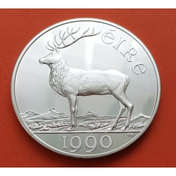 IRLANDA 10 ECU 1990 VENADO y ARPA MONEDA DE PLATA PROOF Ireland Eire PRE-EURO silver coin 10 ECUS 1990