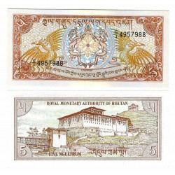 BHUTAN 5 NGULTRUMS 1985 TEMPLO Pick 14A Firma 1 BILLETE SC 5 Ngultrum UNC BANKNOTE