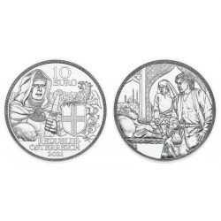 5ª moneda x AUSTRIA 10 EUROS 2021 CABALLERO ORDEN TEUTONICA Serie AVENTURA DE CABALLERIA PLATA SC en COINCARD BROTHERHOOD