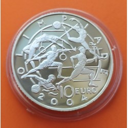 SAN MARINO 10 EUROS 2003 JUEGOS OLIMPICOS AÑO 2004 y CASTILLOS KM 454 MONEDA DE PLATA PROOF FUTBOL