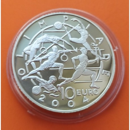 SAN MARINO 10 EUROS 2003 JUEGOS OLIMPICOS AÑO 2004 y CASTILLOS KM 454 MONEDA DE PLATA PROOF FUTBOL