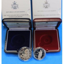 SAN MARINO 5€ + 10€ EUROS 2010 PLATA SHANGAI + SCHUMANN SILVER