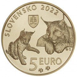 . 4ª moneda x ESLOVAQUIA 5 EUROS 2022 LINCE y CRIA Fauna LATON SC Slovakia LYNX