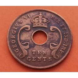 AFRICA DEL ESTE 10 CENTIMOS 1943 CUERNOS DE ELEFANTE JORGE VI KM.26.1 MONEDA DE BRONCE MBC British East Africa WWII