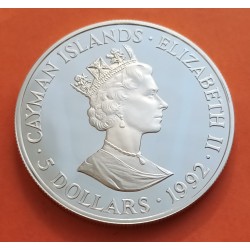 CAYMAN 5 DOLARES  1992 BARCELONA CICLISMO KM.10 MONEDA DE PLATA PROOF Cayman Islands 5 Dollars silver