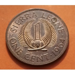 SIERRA LEONA 1 CENTAVO 1964 RAMAS DE PALMERA SIR MILTON MARGAI KM.17 MONEDA DE BRONCE SC- Leone 1 Cent R2